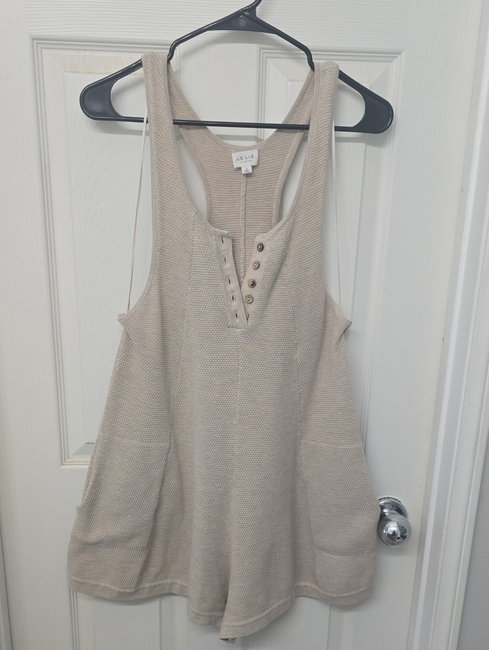 Le Lis Beige Knit Racerback Tank with Button Placket
